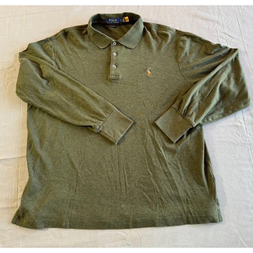 Polo Ralph Lauren‎ Shirt Mens Large Long Sleeve Gray Polo Rugby Flesh Pony